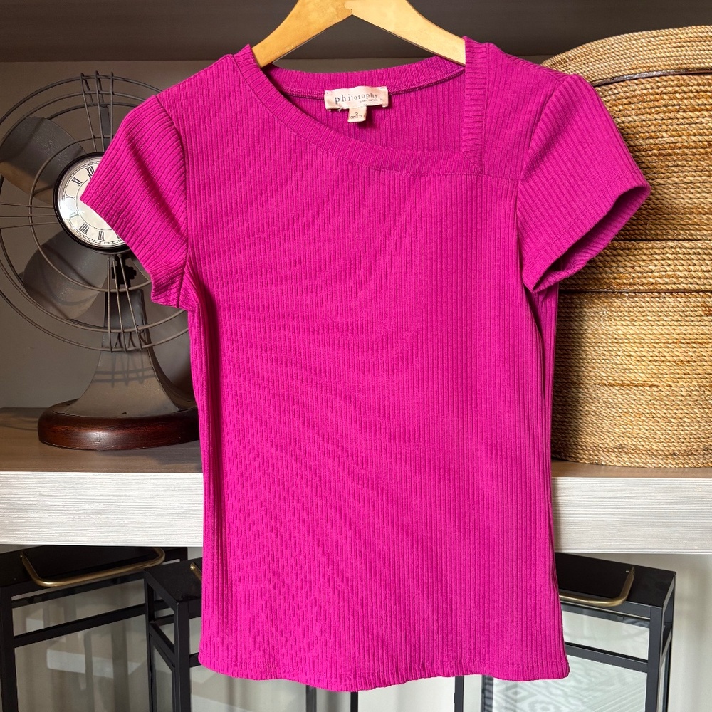 Philosophy - Fuchsia Cable Knit, Short-sleeve Top